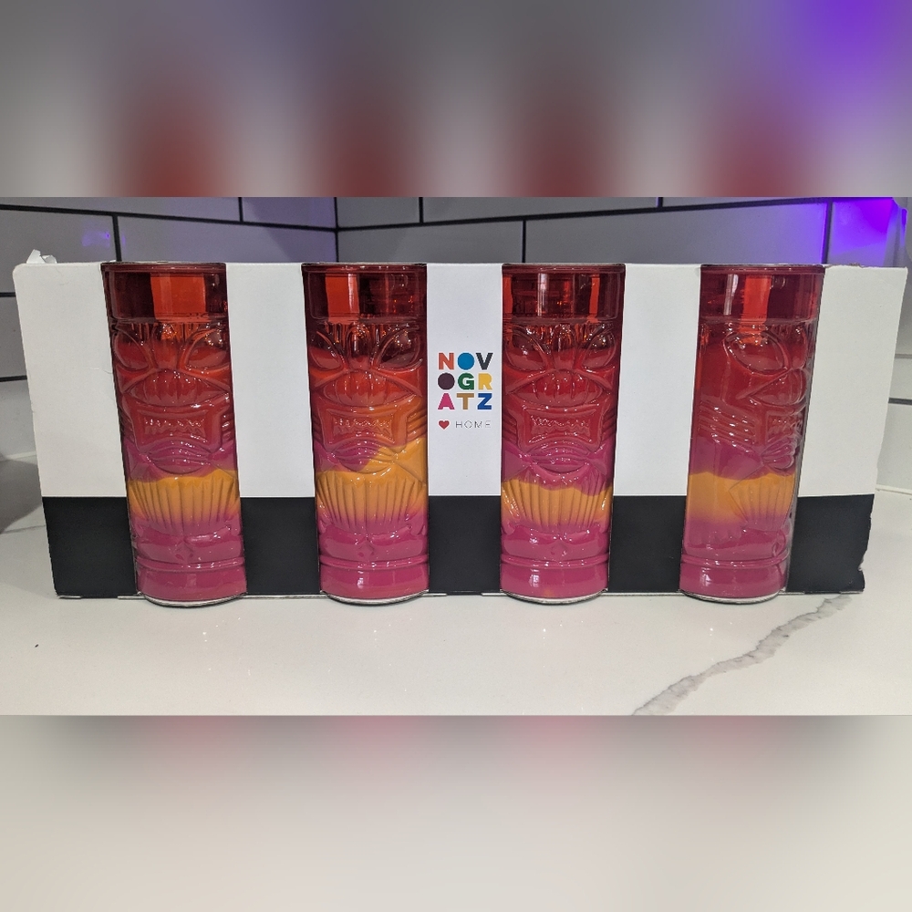 8 NOVOGRATZ Pink Yellow Acrylic Tropical Tiki 24oz Tumbler Glasses 7” Tall